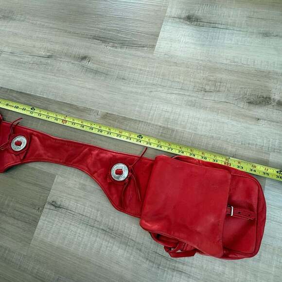 Vintage JW Hulme Co. Red Leather Concho Double Pocket Sling Saddle Bag